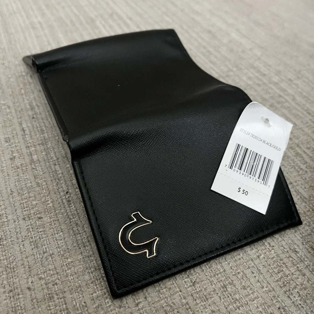 True Religion Sleek Black Money Clip with Gold Detail
